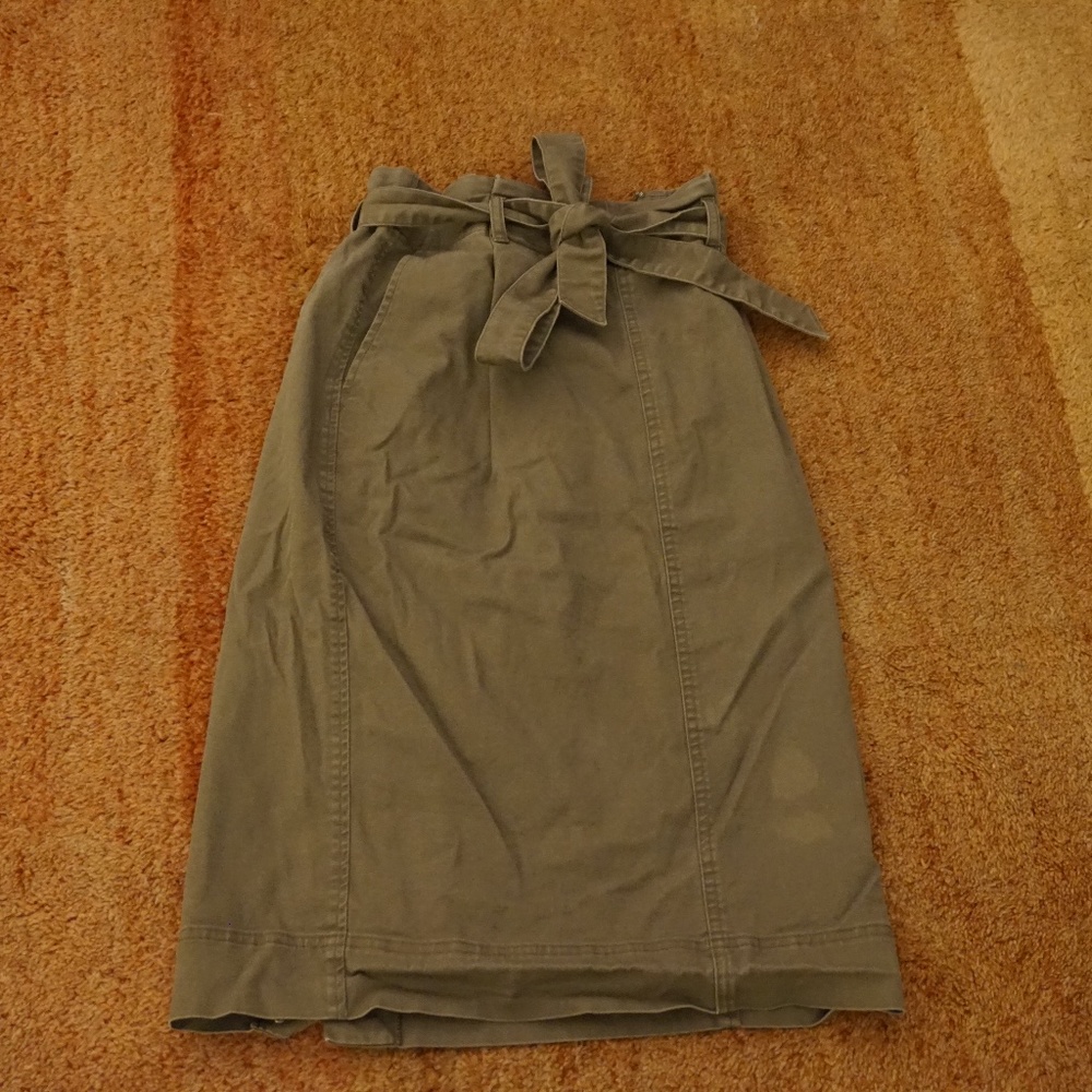 Green Pencil Skirt with Belt Tie